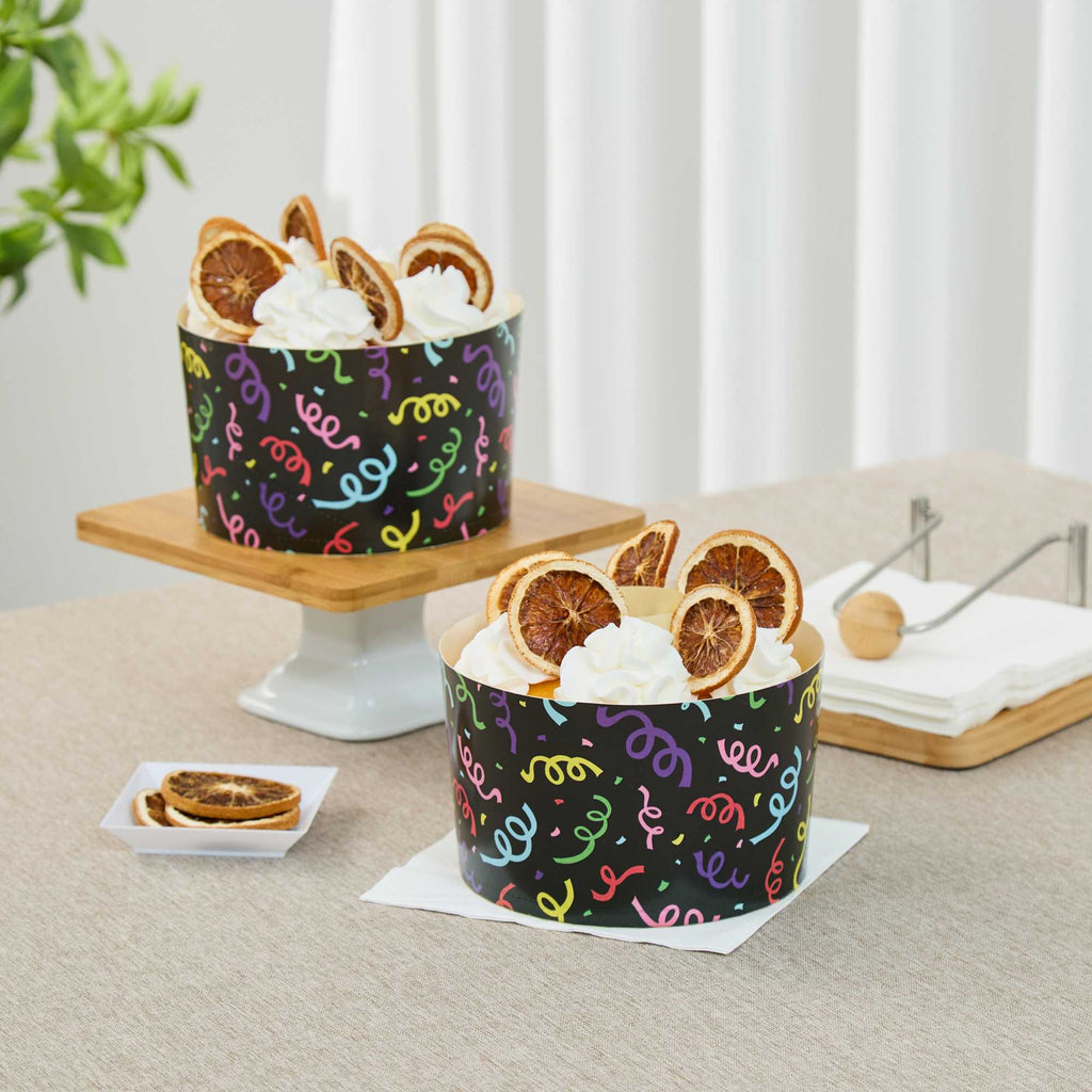 Panificio 53 oz Paper Angel Food Tube Pan - Colorful Streamers, Greaseproof - 5 3/4" x 5 3/4" x 3 3/4" - 100 count box