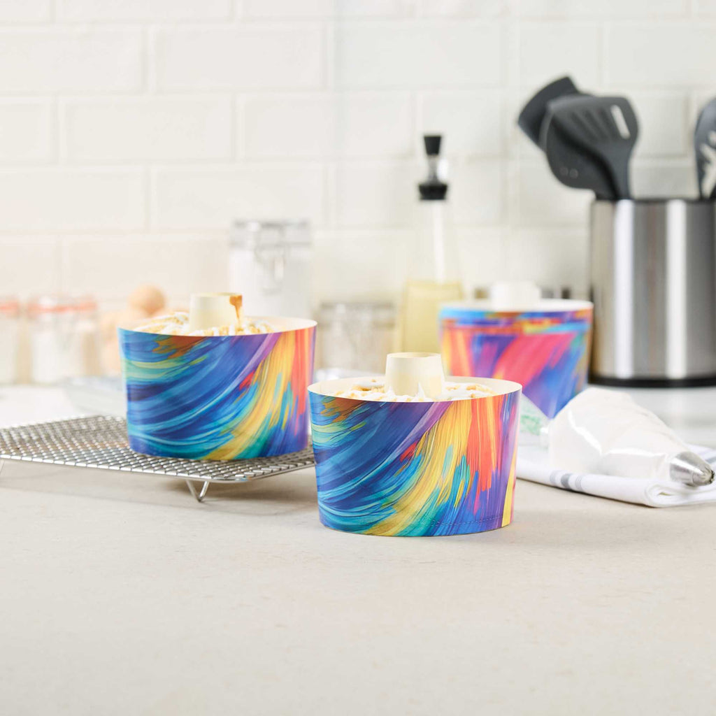 Panificio 38 oz Paper Angel Food Tube Pan - Colorful Abstract Waves, Greaseproof - 5" x 5" x 3 3/4" - 100 count box