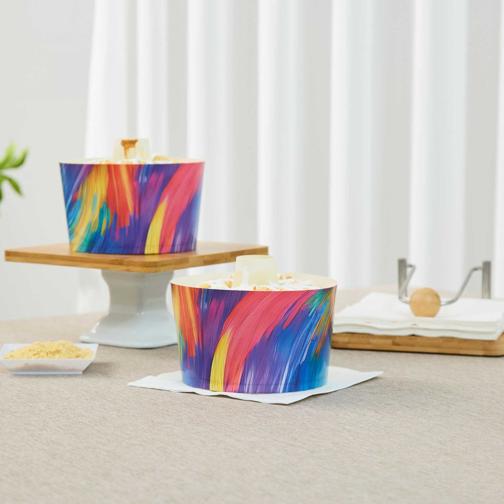 Panificio 38 oz Paper Angel Food Tube Pan - Colorful Abstract Waves, Greaseproof - 5" x 5" x 3 3/4" - 100 count box
