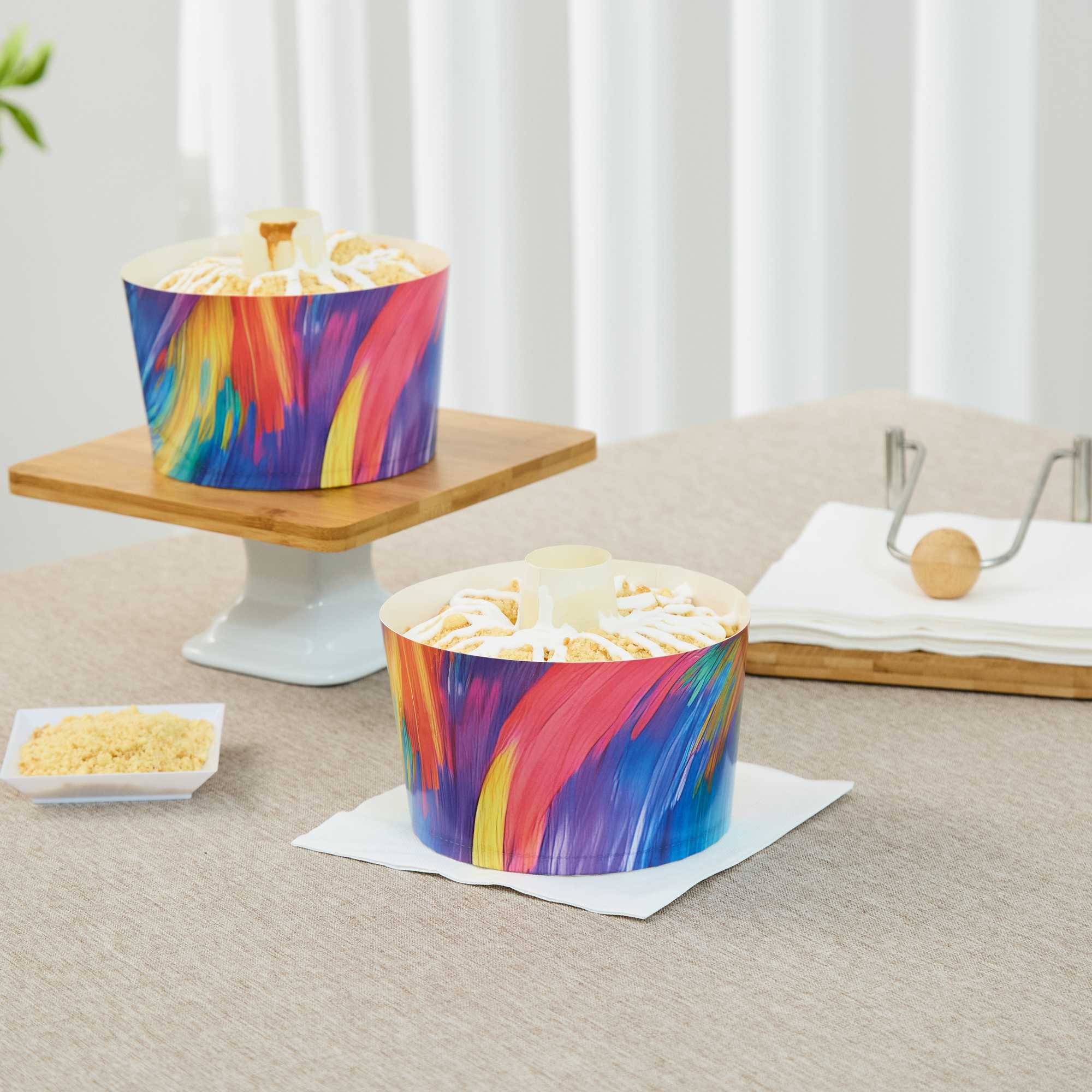 Panificio 38 oz Paper Angel Food Tube Pan - Colorful Abstract Waves, Greaseproof - 5" x 5" x 3 3/4" - 100 count box