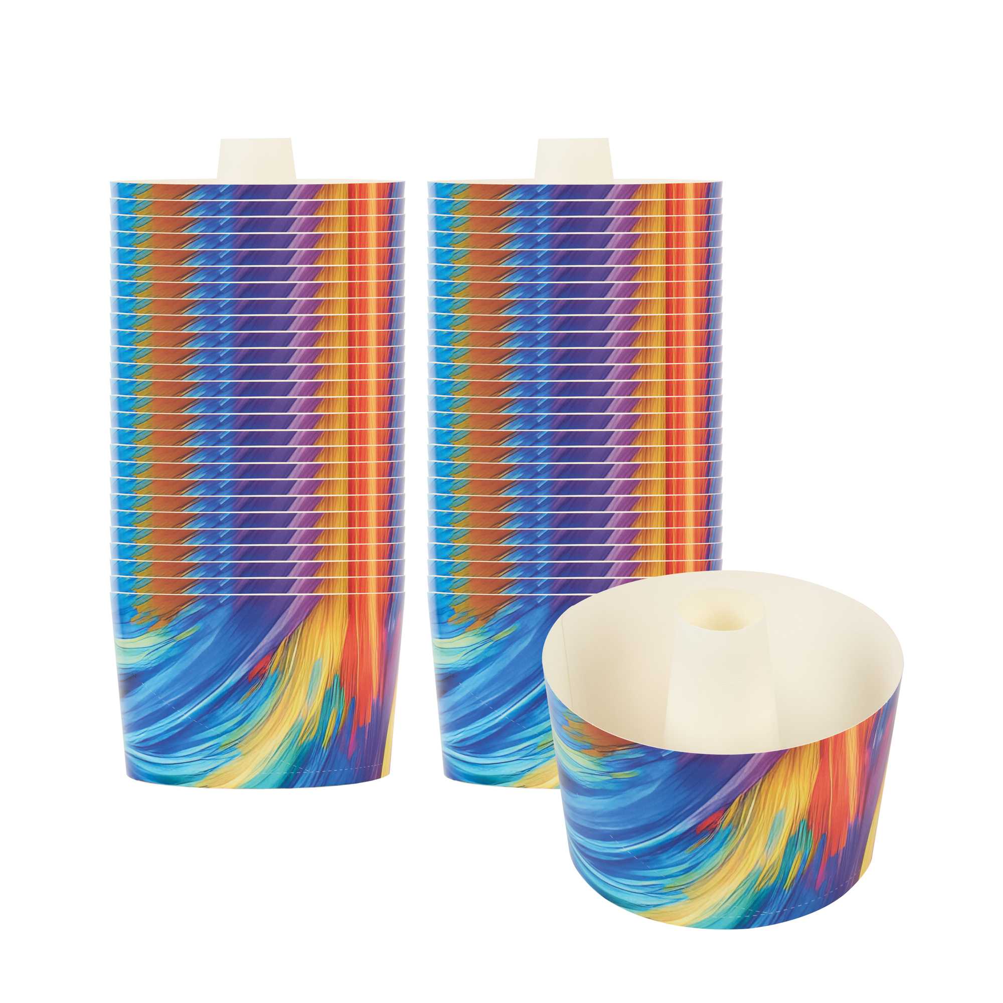 Panificio 38 oz Paper Angel Food Tube Pan - Colorful Abstract Waves, Greaseproof - 5" x 5" x 3 3/4" - 600 count box