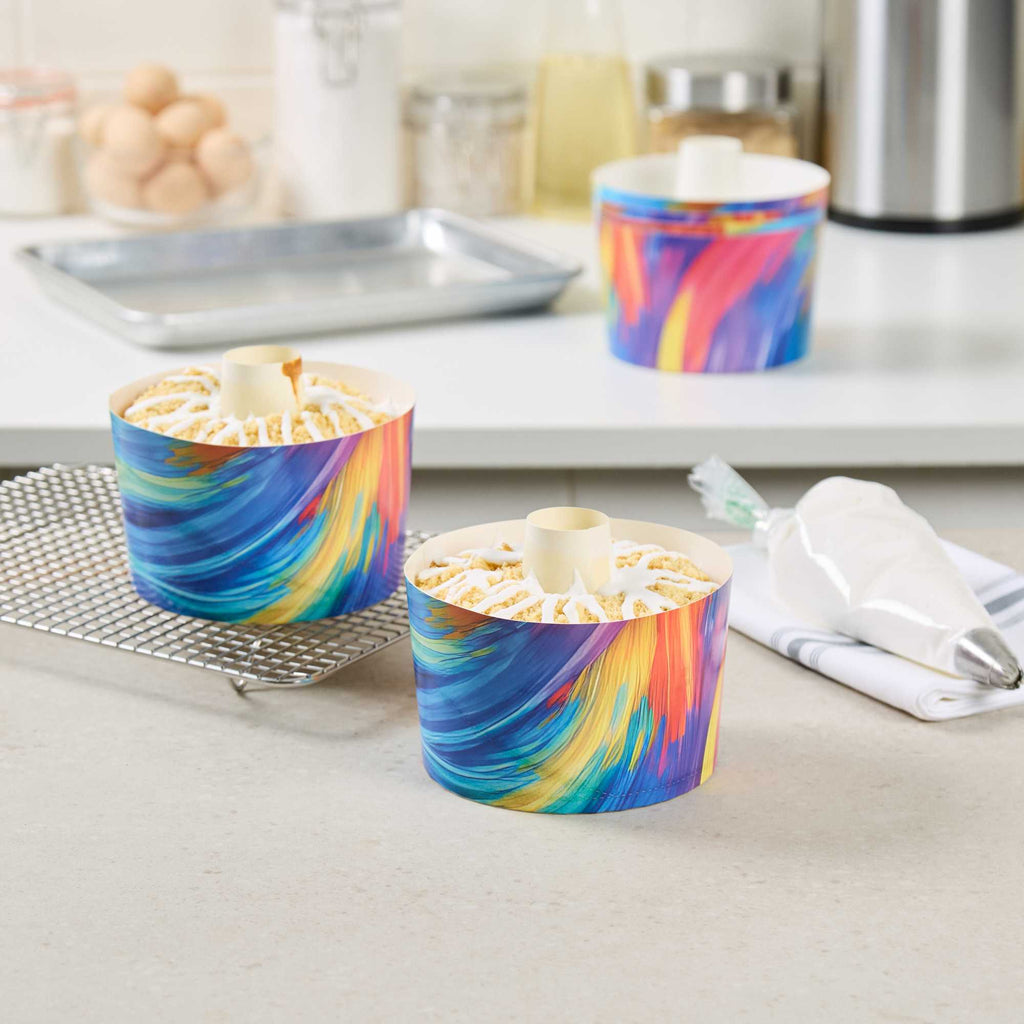 Panificio 38 oz Paper Angel Food Tube Pan - Colorful Abstract Waves, Greaseproof - 5" x 5" x 3 3/4" - 600 count box