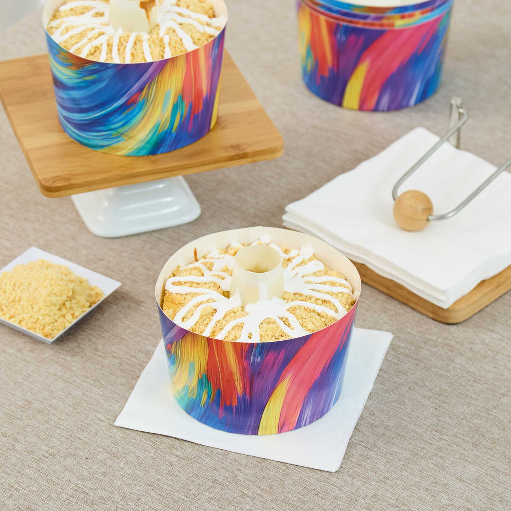 Panificio 38 oz Paper Angel Food Tube Pan - Colorful Abstract Waves, Greaseproof - 5" x 5" x 3 3/4" - 600 count box