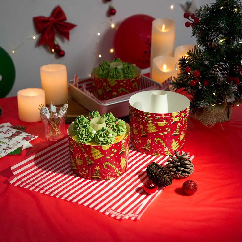 Panificio 38 oz Paper Angel Food Tube Pan - Christmas, Greaseproof - 5" x 5" x 3 3/4" - 100 count box