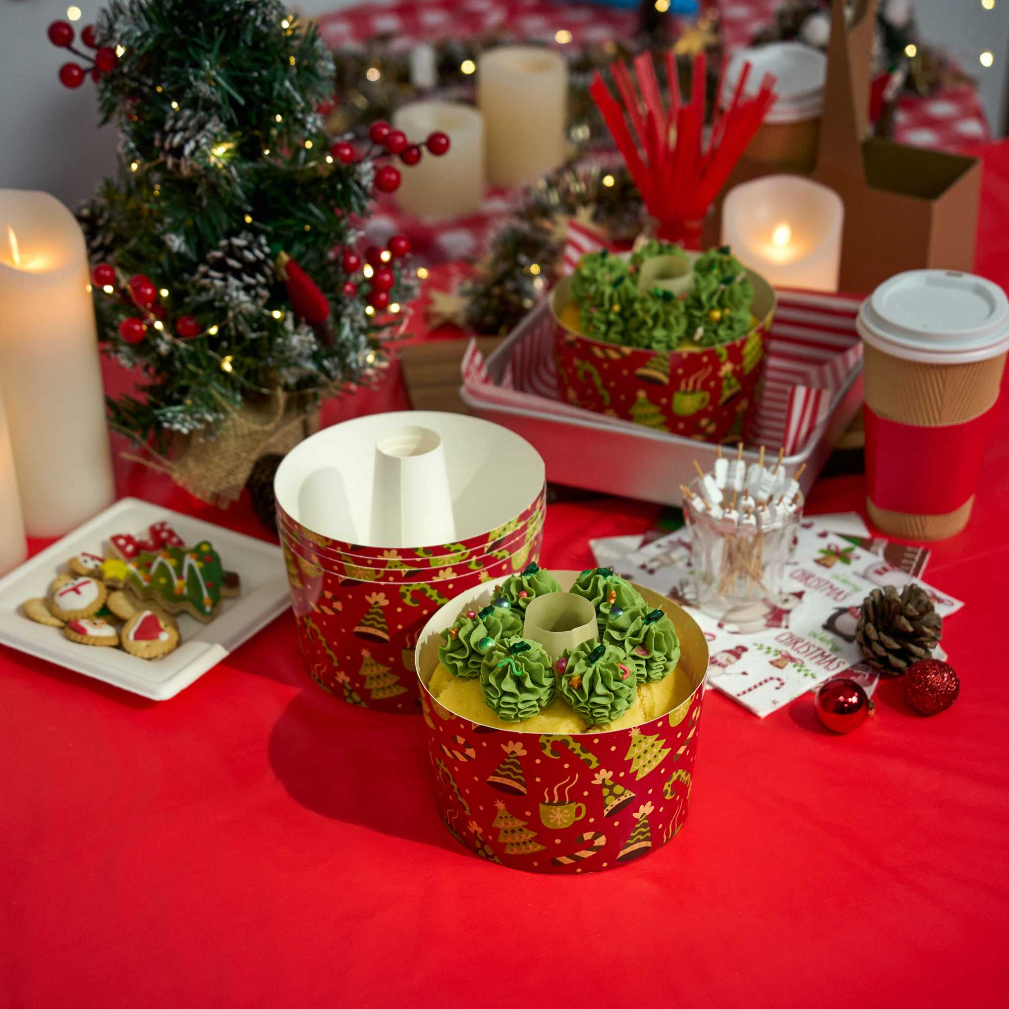 Panificio 38 oz Paper Angel Food Tube Pan - Christmas, Greaseproof - 5" x 5" x 3 3/4" - 600 count box