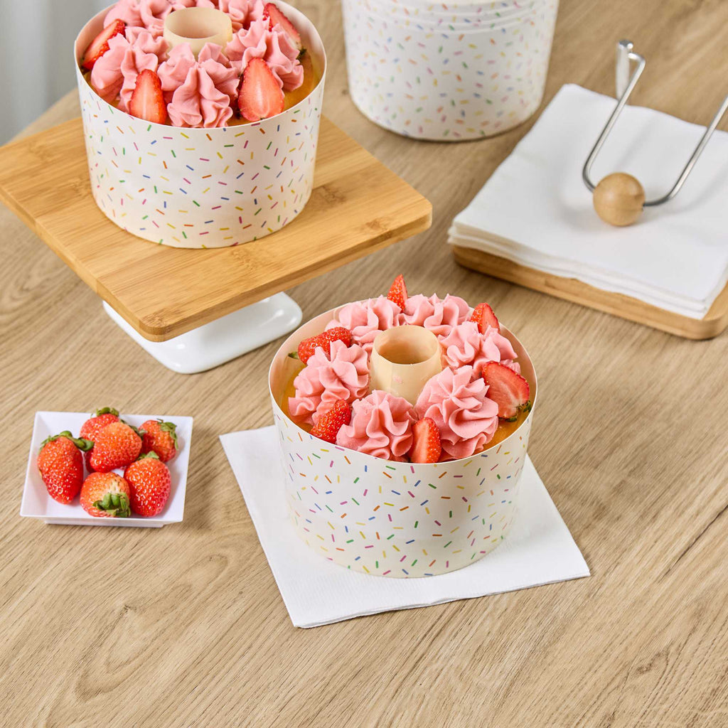 Panificio 38 oz Paper Angel Food Tube Pan - Colorful Confetti, Greaseproof - 5" x 5" x 3 3/4" - 600 count box