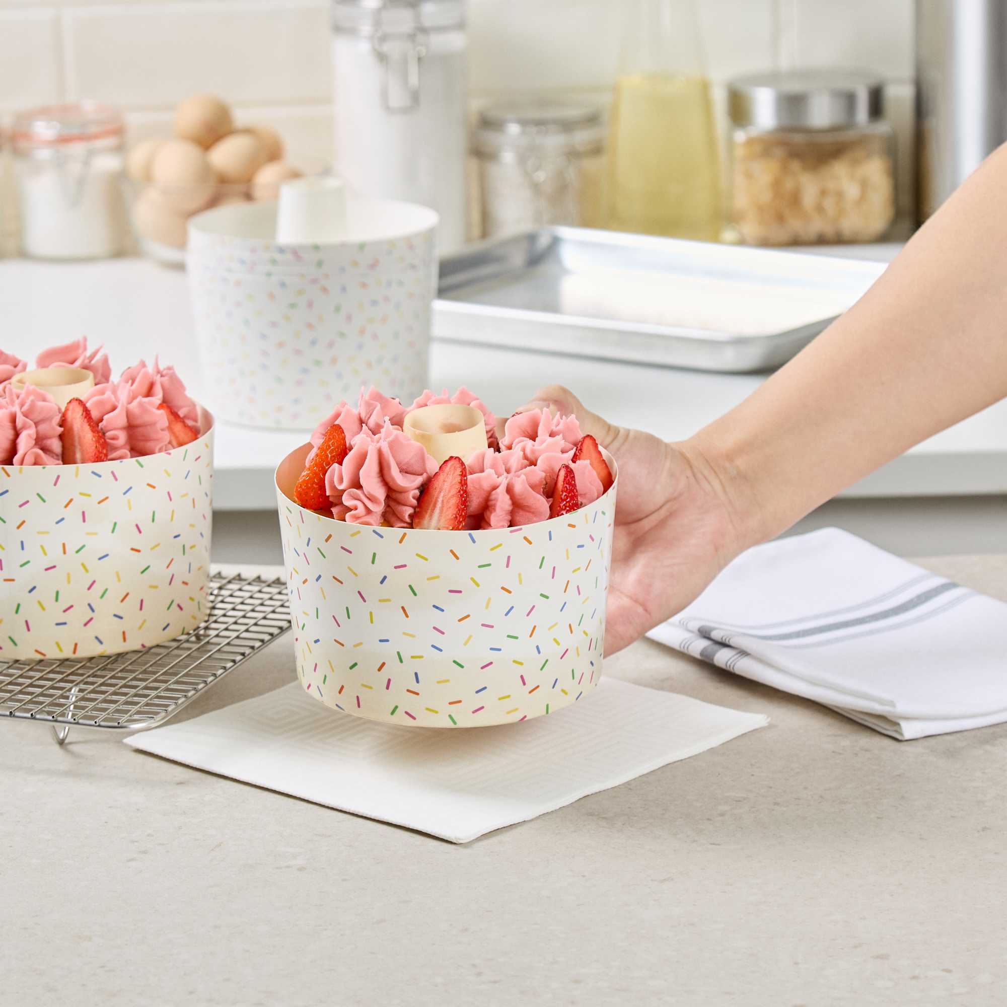 Panificio 38 oz Paper Angel Food Tube Pan - Colorful Confetti, Greaseproof - 5" x 5" x 3 3/4" - 600 count box