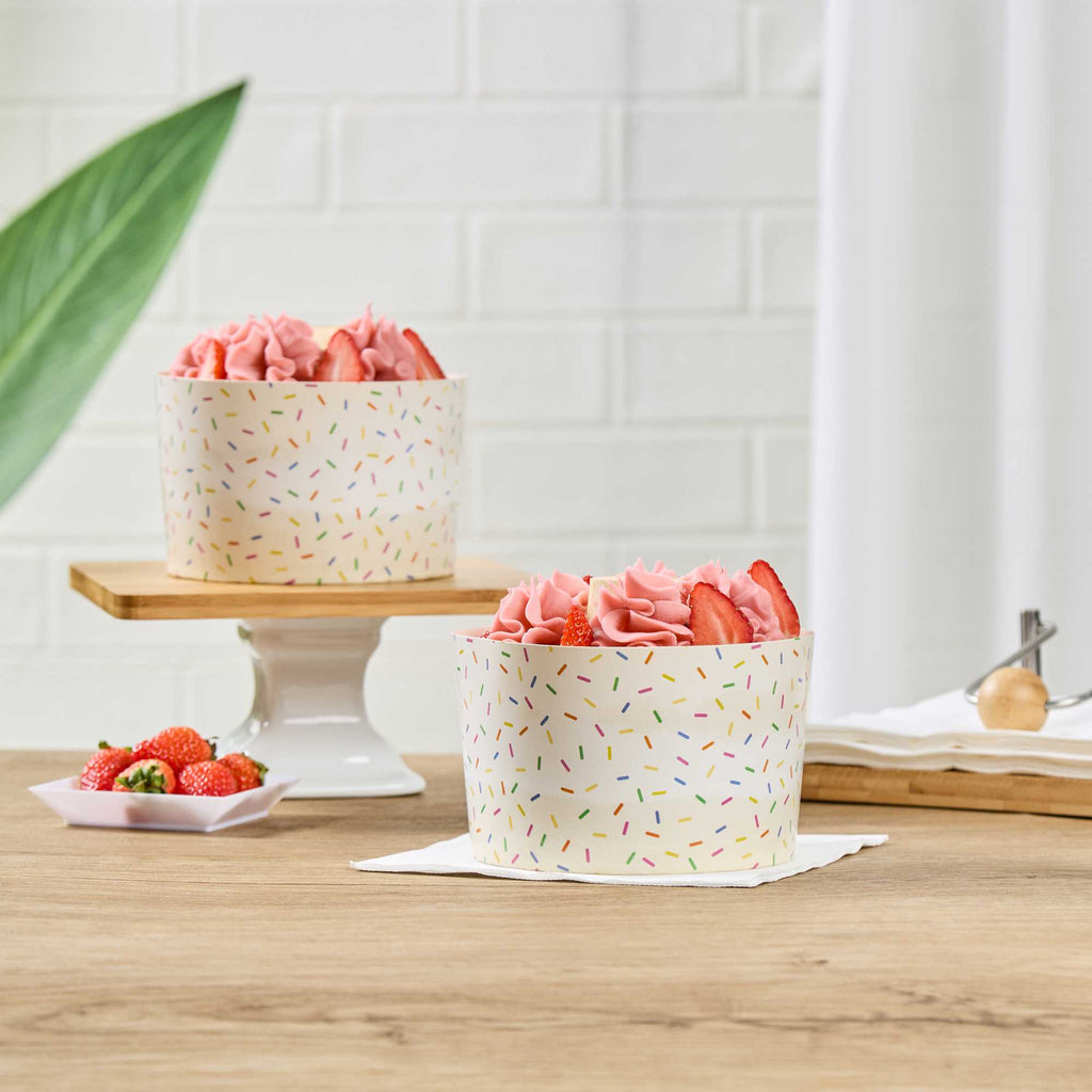 Panificio 38 oz Paper Angel Food Tube Pan - Colorful Confetti, Greaseproof - 5" x 5" x 3 3/4" - 600 count box