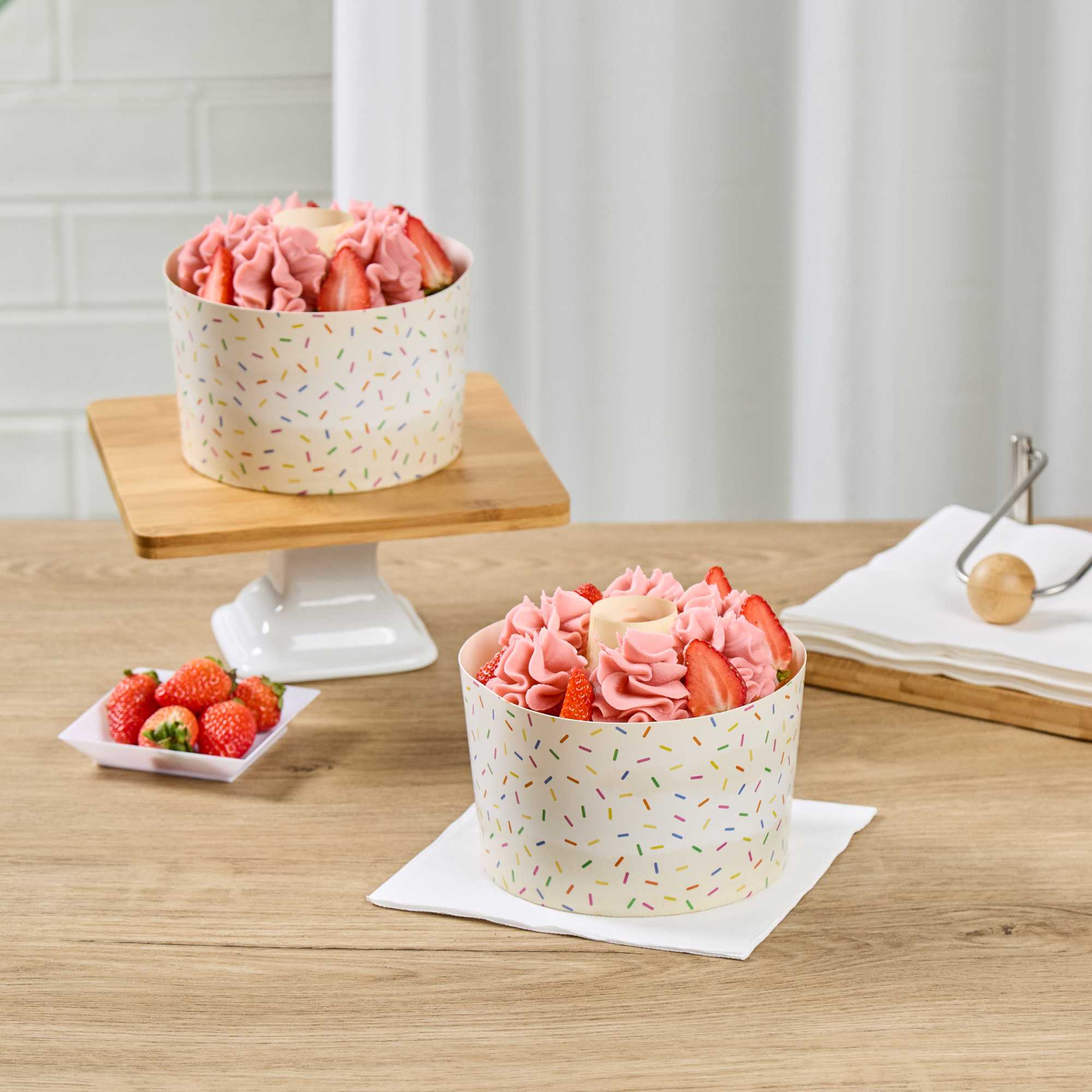 Panificio 38 oz Paper Angel Food Tube Pan - Colorful Confetti, Greaseproof - 5" x 5" x 3 3/4" - 600 count box