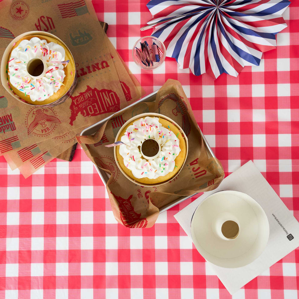 Panificio 38 oz Paper Angel Food Tube Pan - American Flag, Greaseproof - 5" x 5" x 3 3/4" - 100 count box