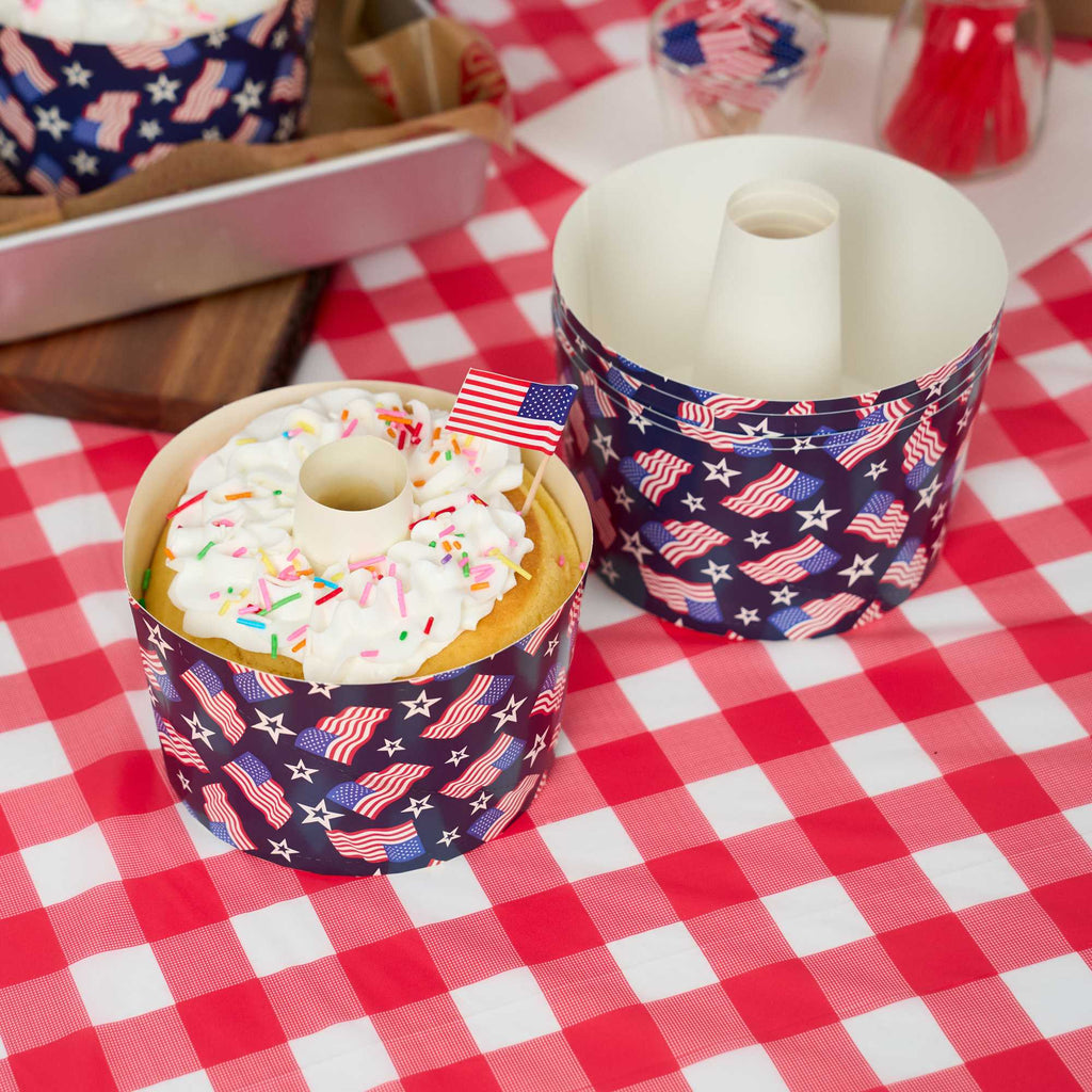 Panificio 38 oz Paper Angel Food Tube Pan - American Flag, Greaseproof - 5" x 5" x 3 3/4" - 100 count box