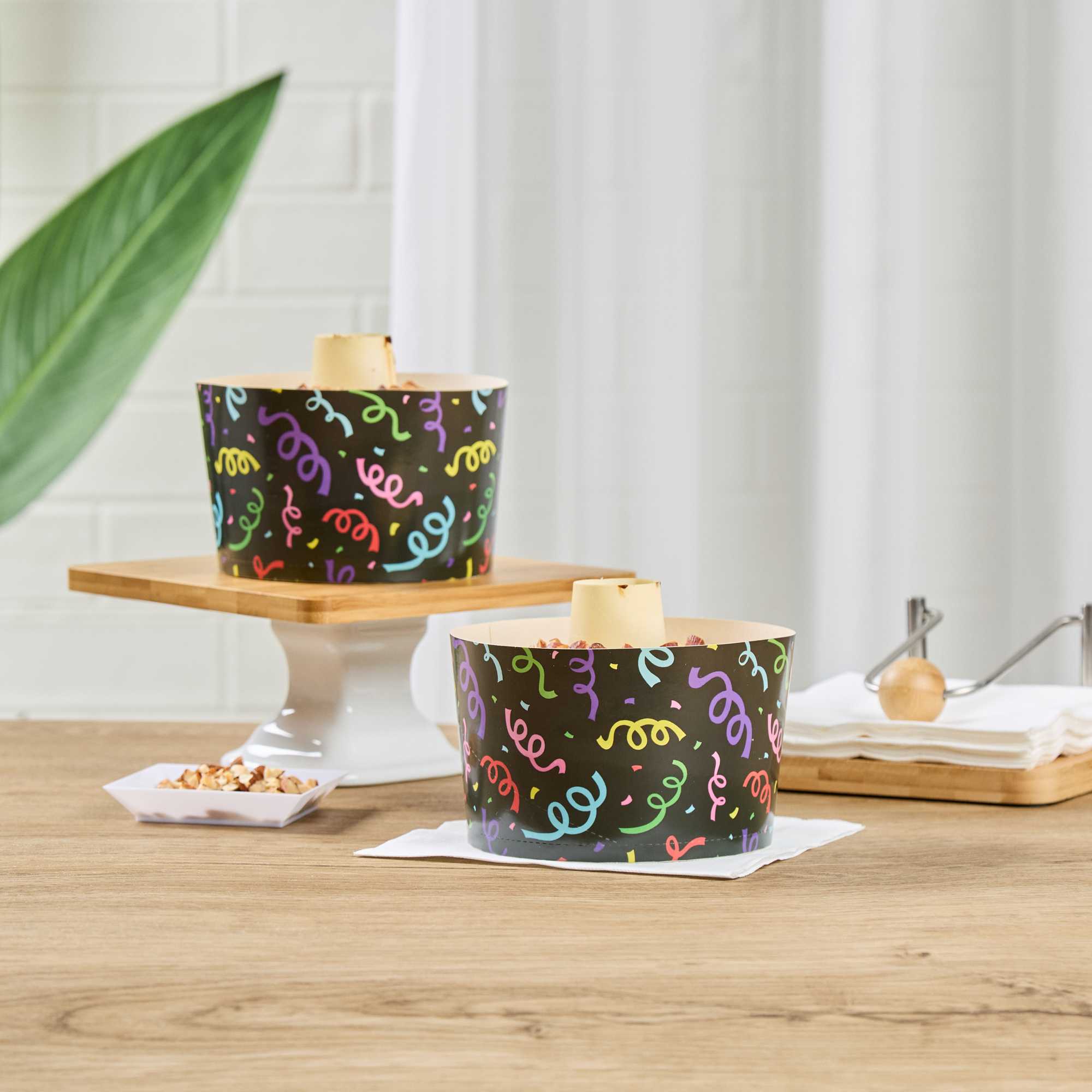 Panificio 38 oz Paper Angel Food Tube Pan - Colorful Streamers, Greaseproof - 5" x 5" x 3 3/4" - 600 count box