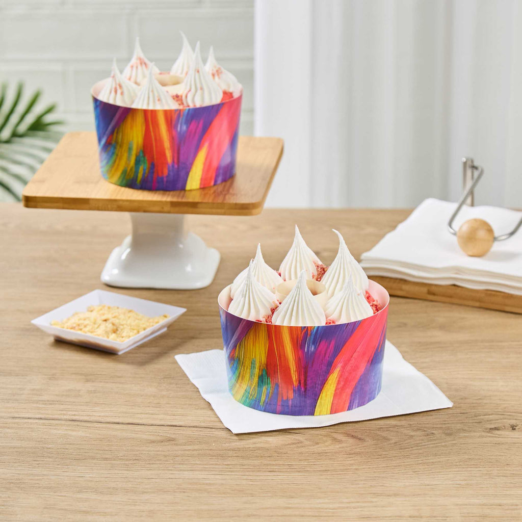 Panificio 22 oz Paper Angel Food Tube Pan - Colorful Abstract Waves, Greaseproof - 4 1/2" x 4 1/2" x 2 3/4" - 100 count box