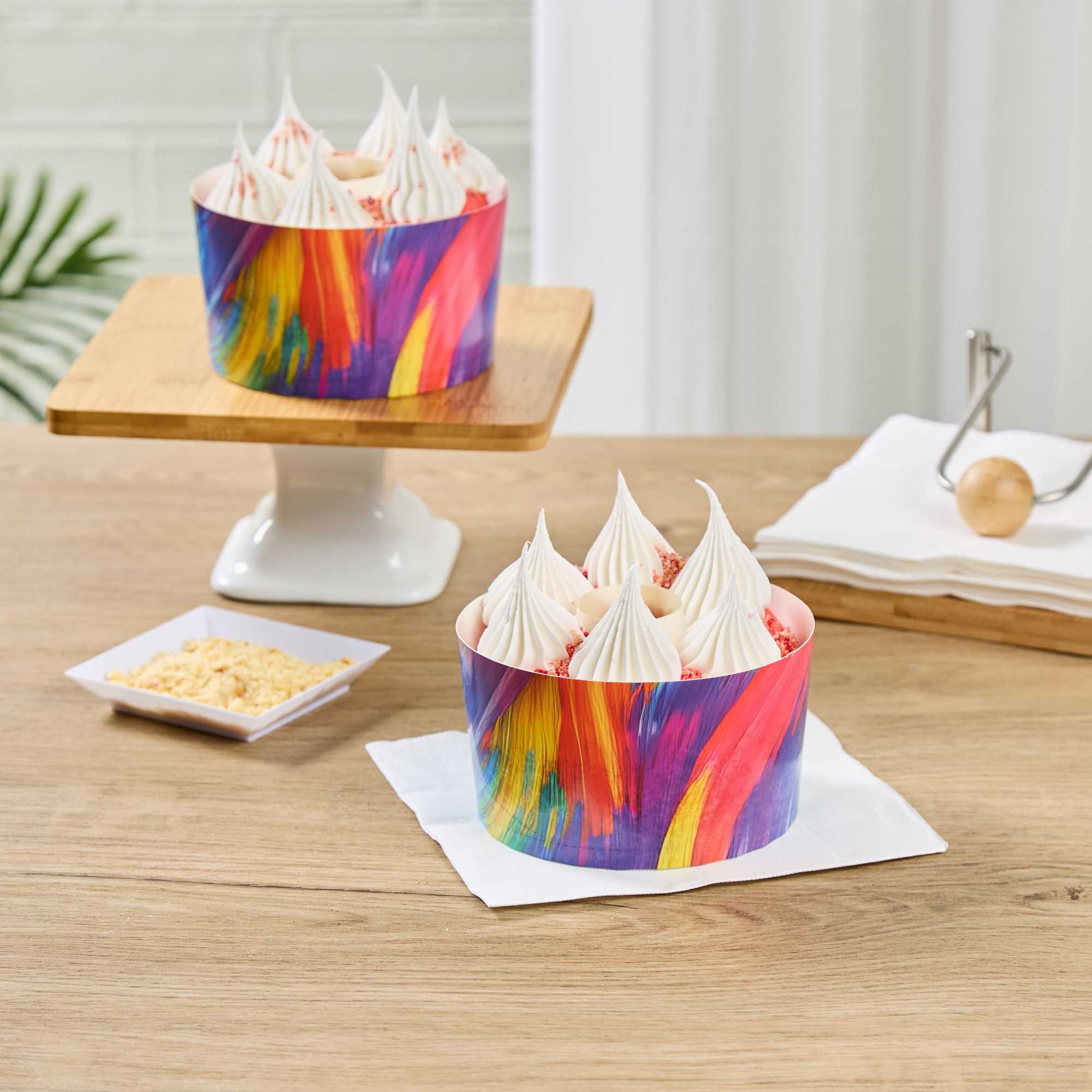 Panificio 22 oz Paper Angel Food Tube Pan - Colorful Abstract Waves, Greaseproof - 4 1/2" x 4 1/2" x 2 3/4" - 100 count box