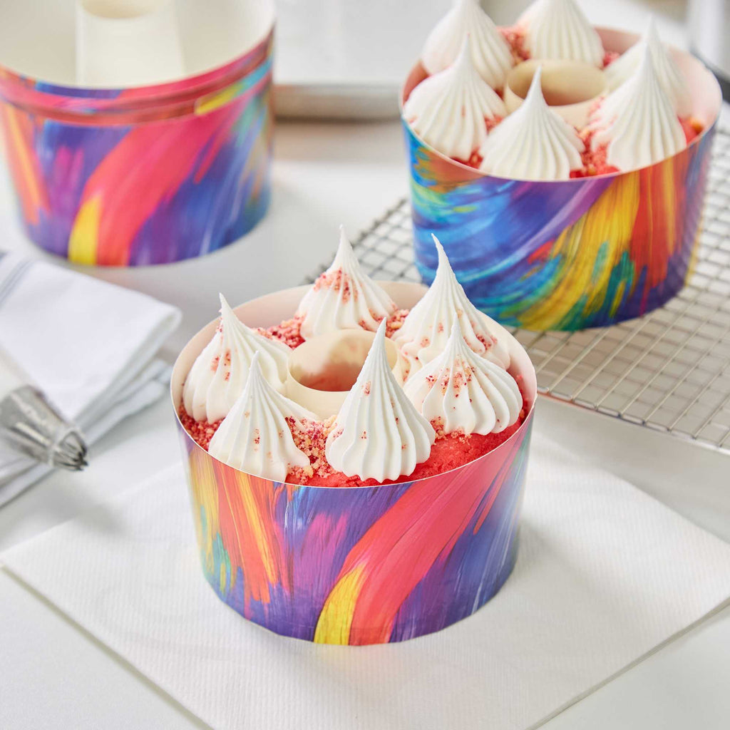 Panificio 22 oz Paper Angel Food Tube Pan - Colorful Abstract Waves, Greaseproof - 4 1/2" x 4 1/2" x 2 3/4" - 900 count box