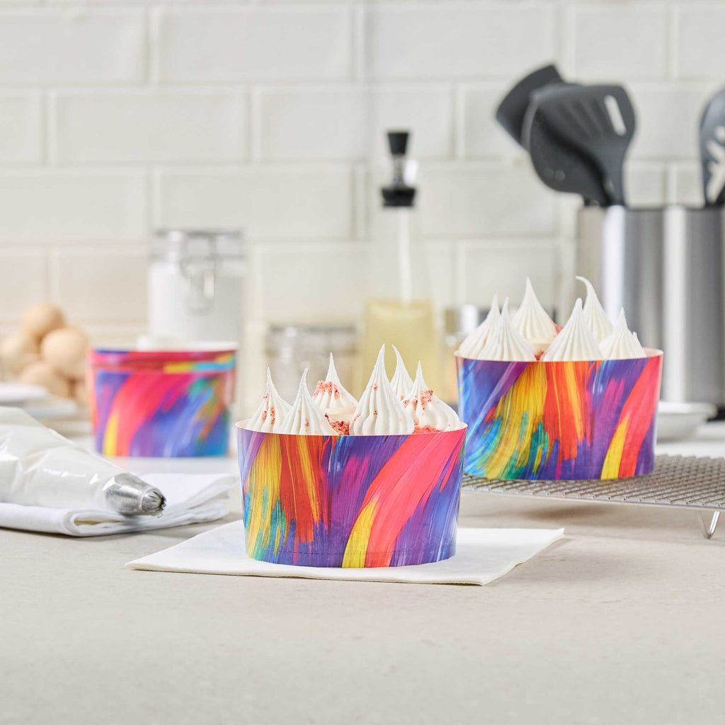 Panificio 22 oz Paper Angel Food Tube Pan - Colorful Abstract Waves, Greaseproof - 4 1/2" x 4 1/2" x 2 3/4" - 900 count box