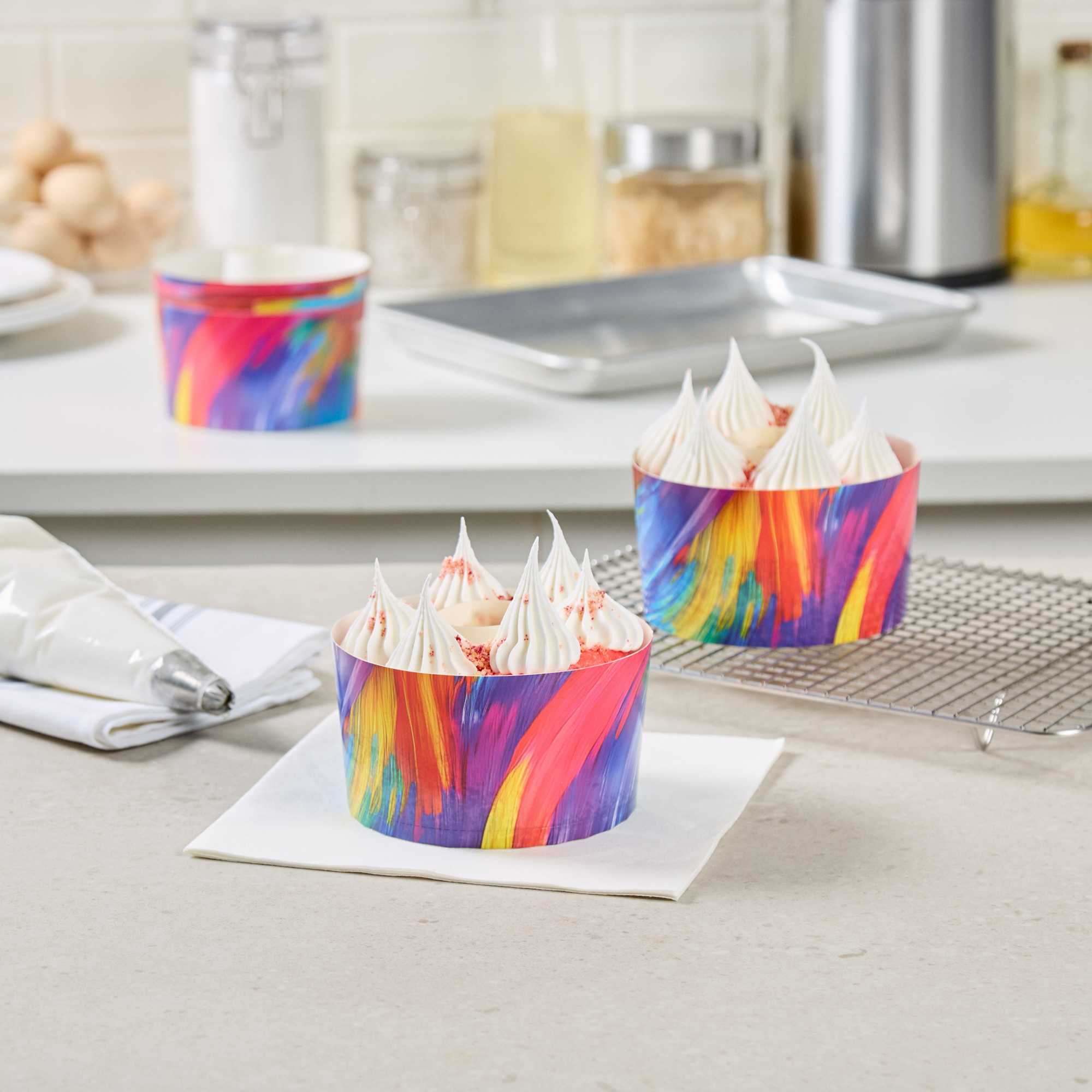 Panificio 22 oz Paper Angel Food Tube Pan - Colorful Abstract Waves, Greaseproof - 4 1/2" x 4 1/2" x 2 3/4" - 900 count box