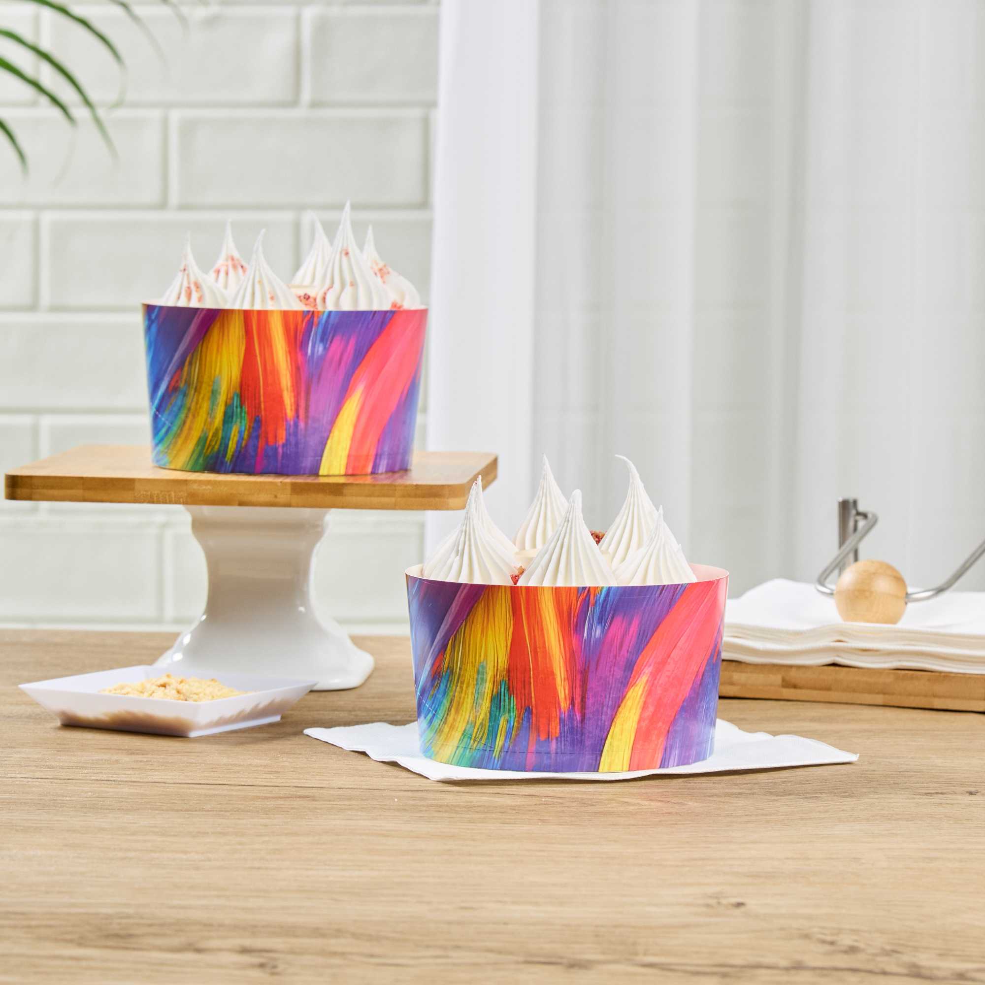 Panificio 22 oz Paper Angel Food Tube Pan - Colorful Abstract Waves, Greaseproof - 4 1/2" x 4 1/2" x 2 3/4" - 900 count box