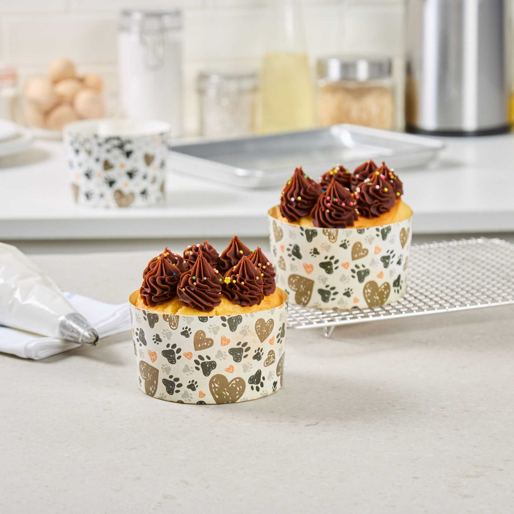 Panificio 22 oz Paper Angel Food Tube Pan - Paw Print, Greaseproof - 4 1/2" x 4 1/2" x 2 3/4" - 100 count box
