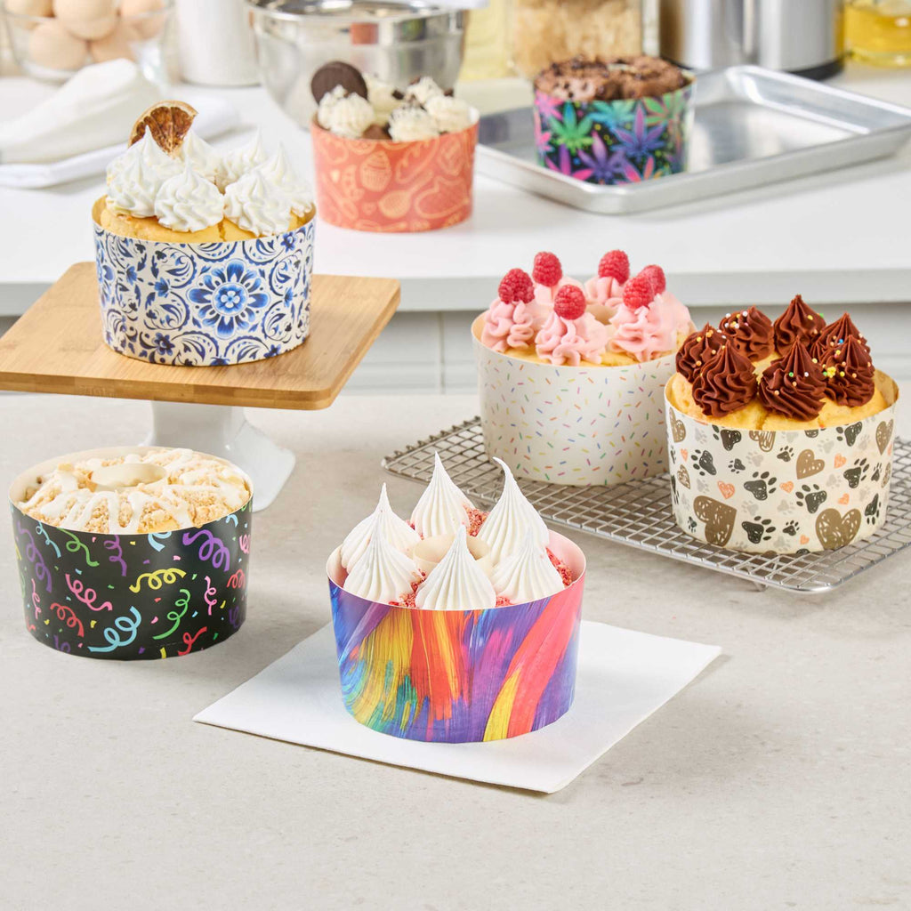 Panificio 22 oz Paper Angel Food Tube Pan - Colorful Confetti, Greaseproof - 4 1/2" x 4 1/2" x 2 3/4" - 100 count box