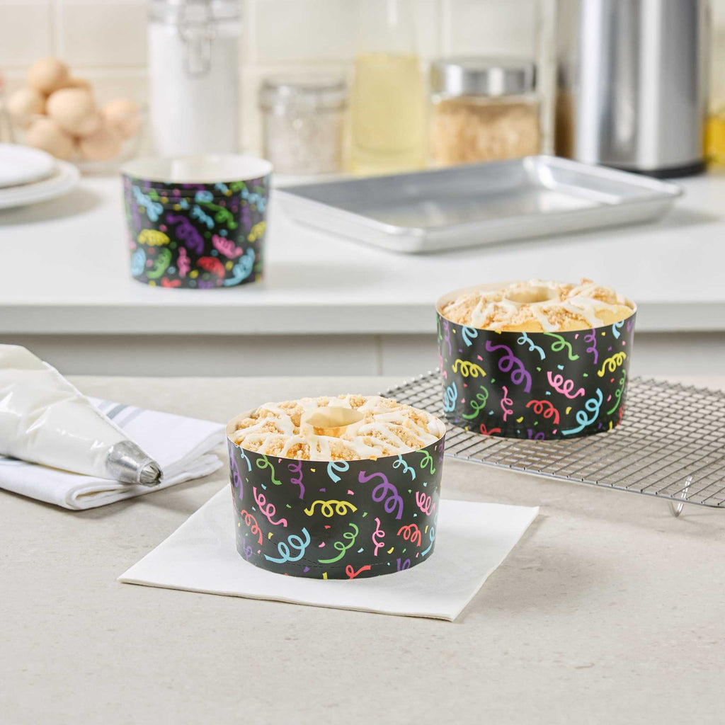 Panificio 22 oz Paper Angel Food Tube Pan - Colorful Streamers, Greaseproof - 4 1/2" x 4 1/2" x 2 3/4" - 100 count box