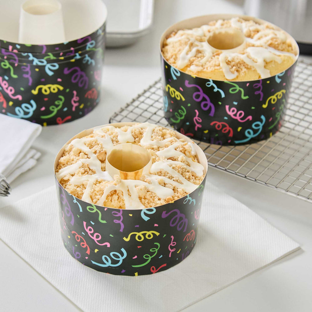 Panificio 22 oz Paper Angel Food Tube Pan - Colorful Streamers, Greaseproof - 4 1/2" x 4 1/2" x 2 3/4" - 900 count box