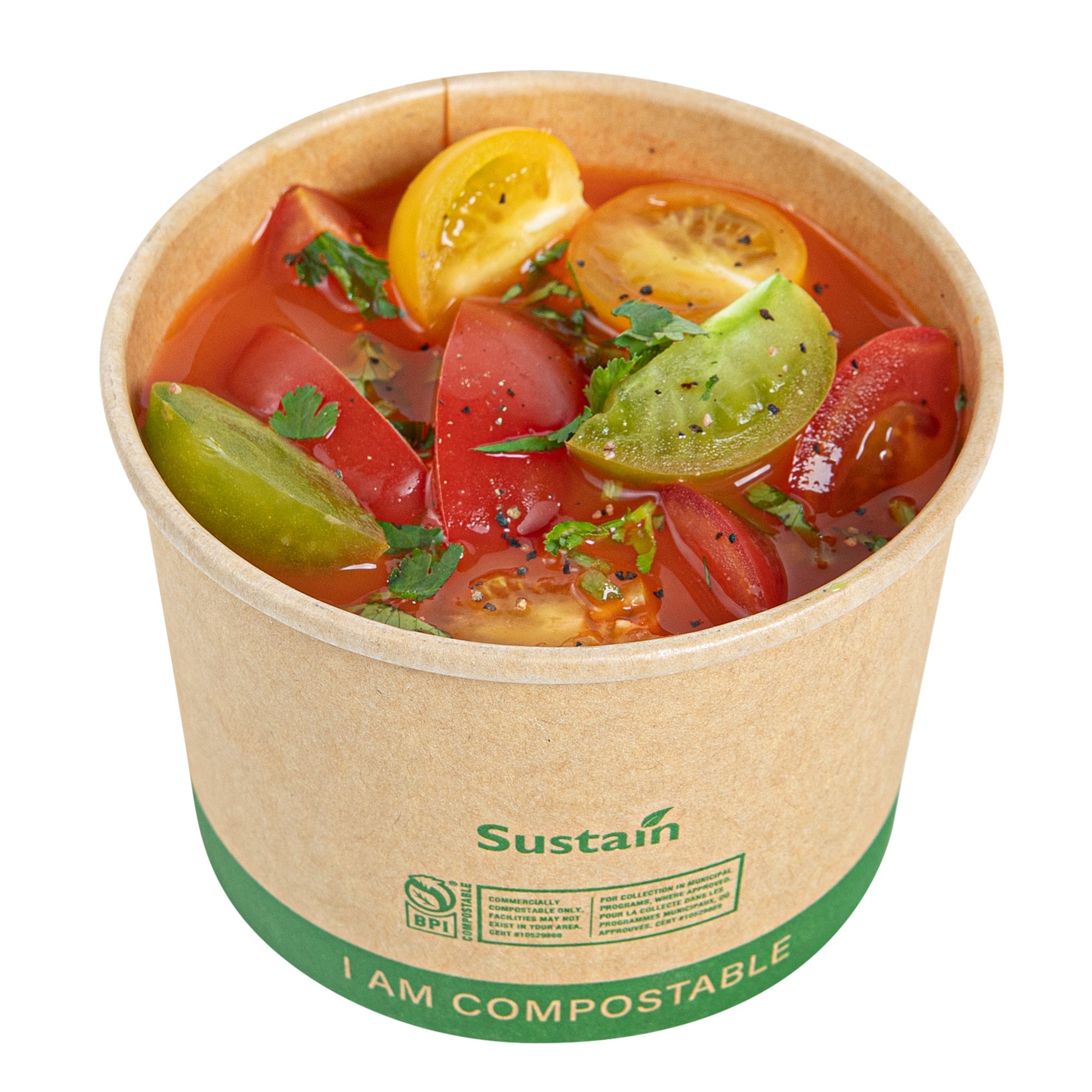 Sustain 8 oz Round Kraft Paper Soup Container - Compostable - 3 1/2" x 3 1/2" x 2 1/2" - 200 count box