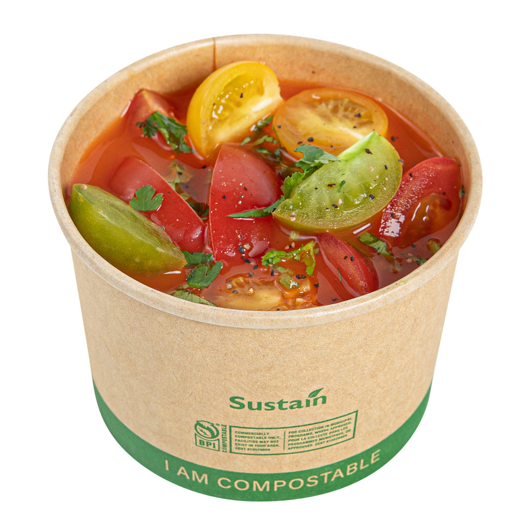 Sustain 8 oz Round Kraft Paper Soup Container - Compostable - 3 1/2" x 3 1/2" x 2 1/2" - 25 count box