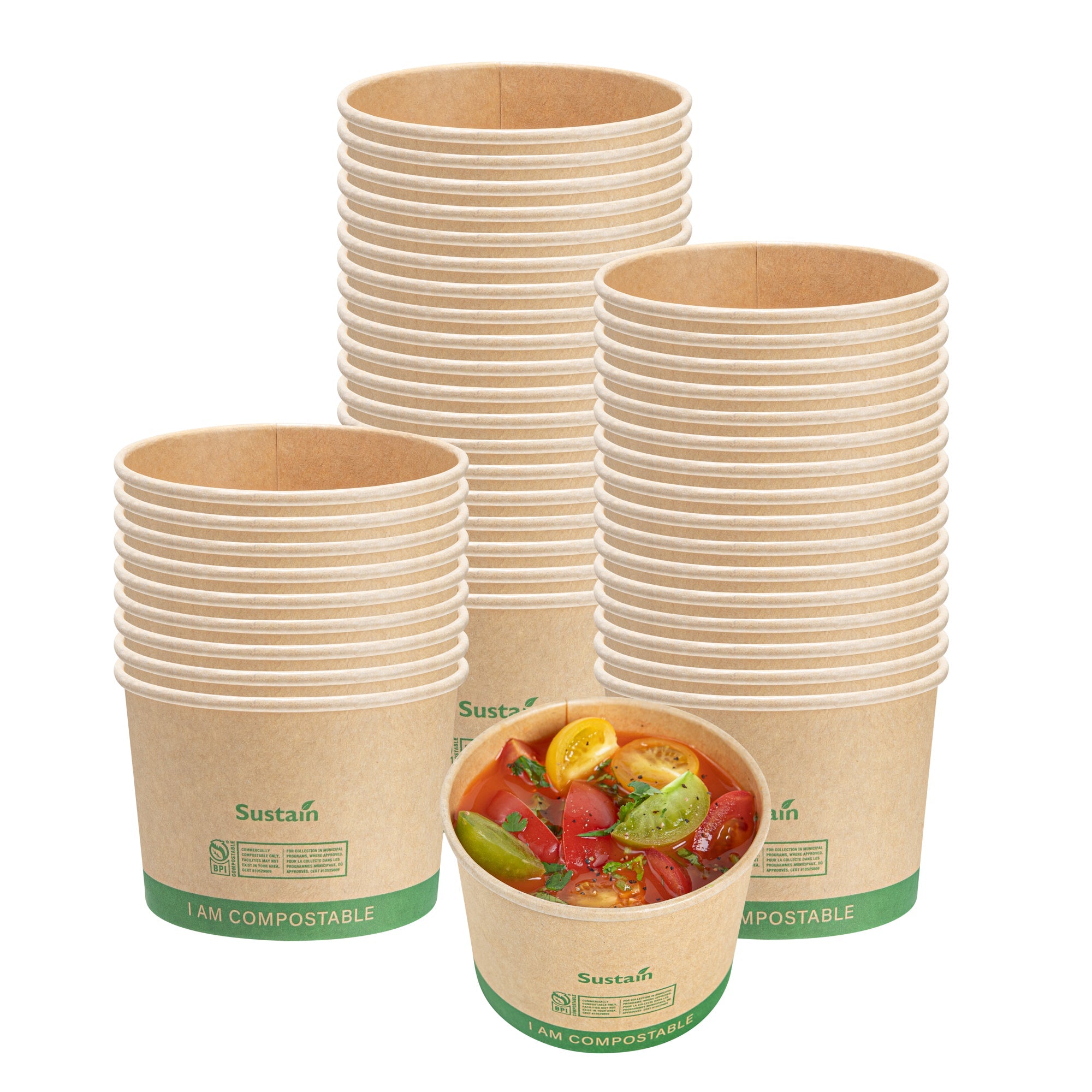 Sustain 8 oz Round Kraft Paper Soup Container - Compostable - 3 1/2" x 3 1/2" x 2 1/2" - 25 count box