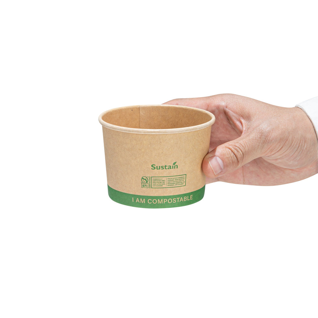 Sustain 8 oz Round Kraft Paper Soup Container - Compostable - 3 1/2" x 3 1/2" x 2 1/2" - 25 count box