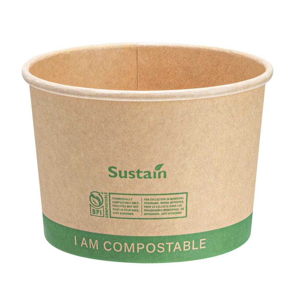 Sustain 8 oz Round Kraft Paper Soup Container - Compostable - 3 1/2" x 3 1/2" x 2 1/2" - 25 count box