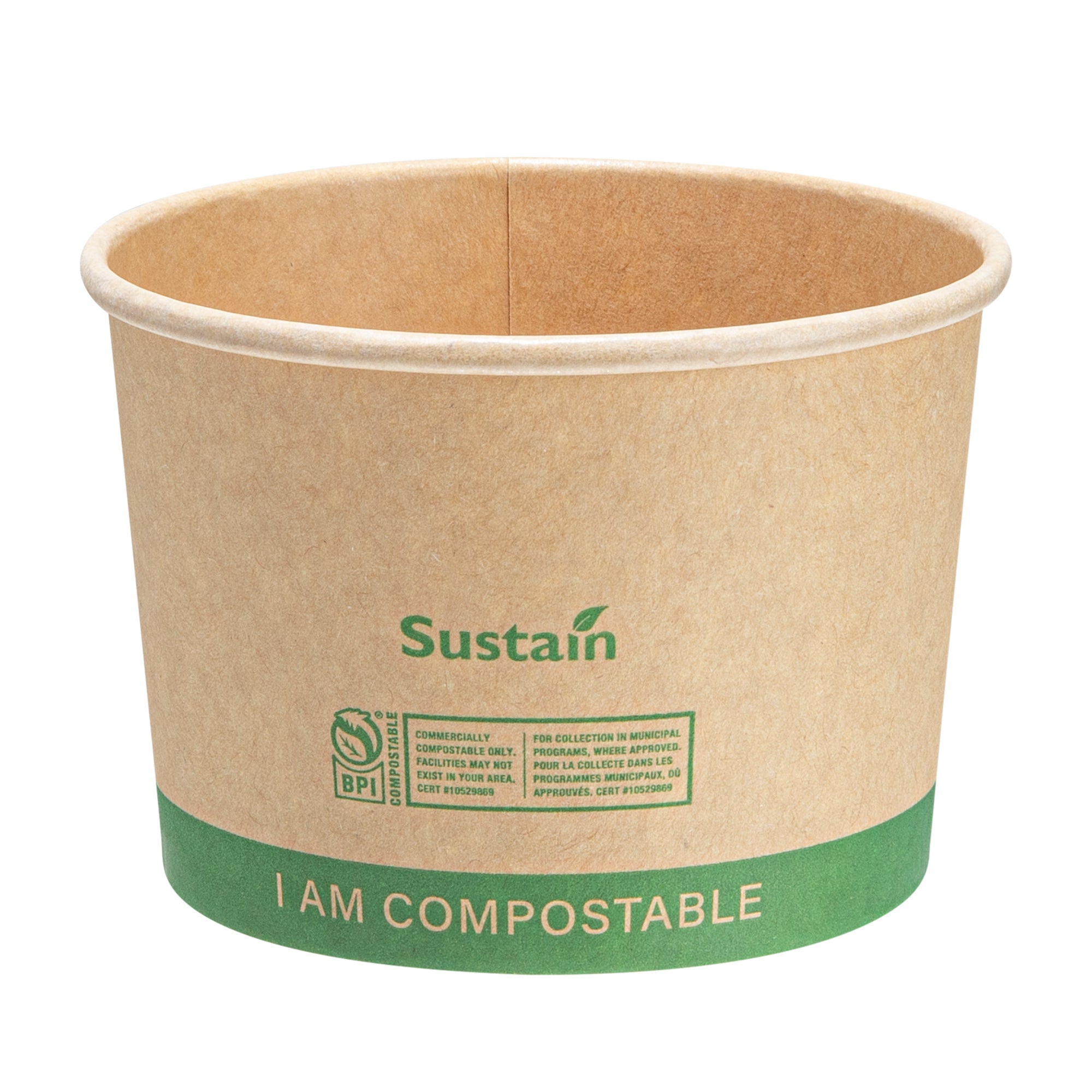 Sustain 8 oz Round Kraft Paper Soup Container - Compostable - 3 1/2" x 3 1/2" x 2 1/2" - 25 count box
