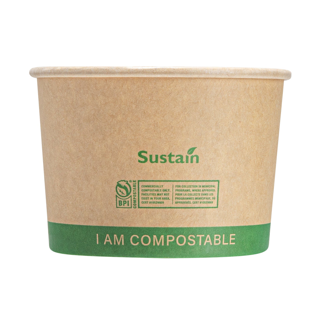 Sustain 8 oz Round Kraft Paper Soup Container - Compostable - 3 1/2" x 3 1/2" x 2 1/2" - 25 count box