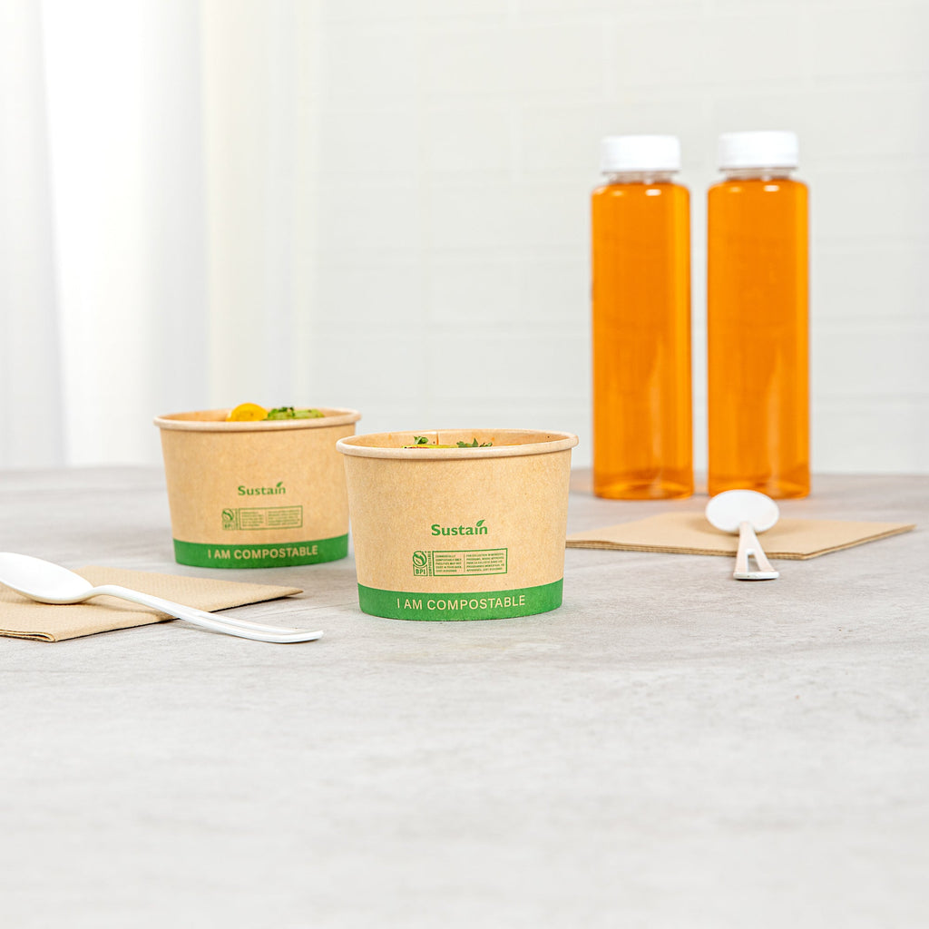 Sustain 8 oz Round Kraft Paper Soup Container - Compostable - 3 1/2" x 3 1/2" x 2 1/2" - 25 count box