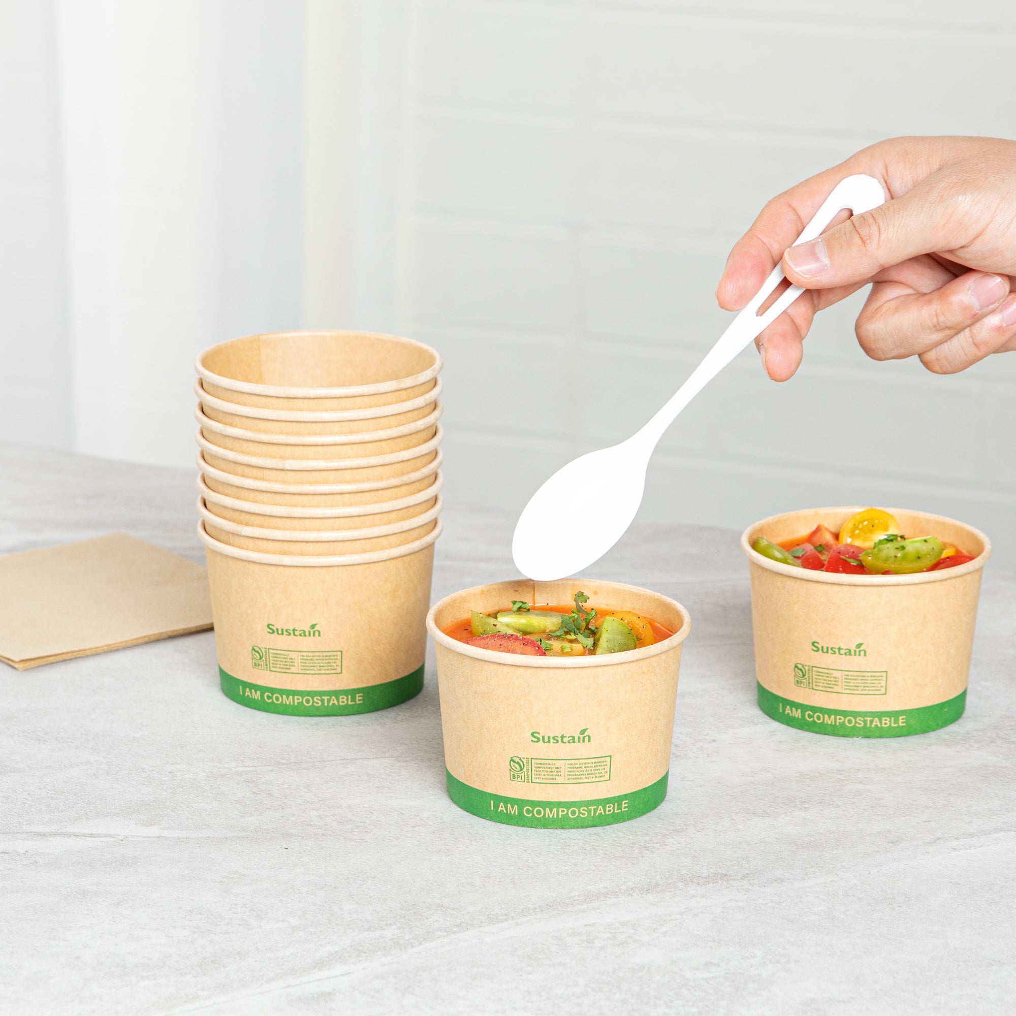 Sustain 8 oz Round Kraft Paper Soup Container - Compostable - 3 1/2" x 3 1/2" x 2 1/2" - 25 count box