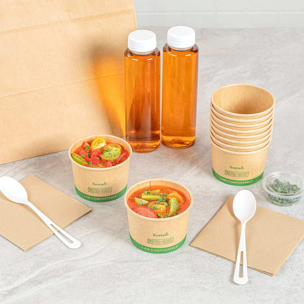 Sustain 8 oz Round Kraft Paper Soup Container - Compostable - 3 1/2" x 3 1/2" x 2 1/2" - 25 count box