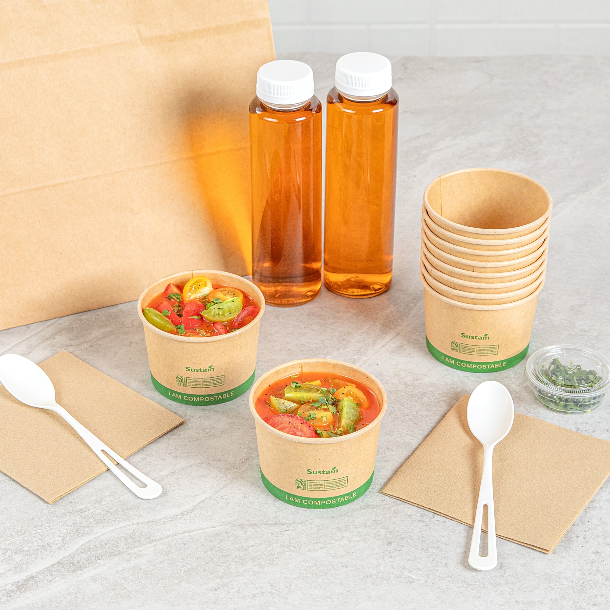 Sustain 8 oz Round Kraft Paper Soup Container - Compostable - 3 1/2" x 3 1/2" x 2 1/2" - 25 count box