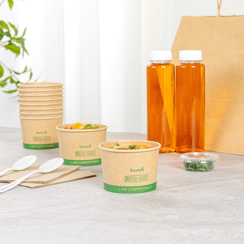 Sustain 8 oz Round Kraft Paper Soup Container - Compostable - 3 1/2" x 3 1/2" x 2 1/2" - 25 count box