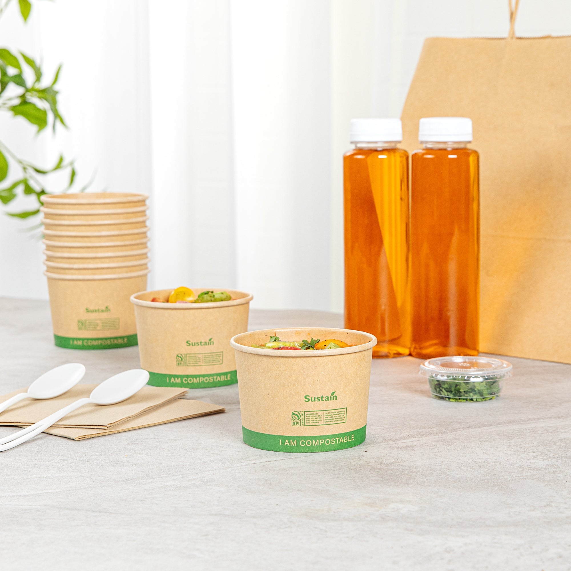 Sustain 8 oz Round Kraft Paper Soup Container - Compostable - 3 1/2" x 3 1/2" x 2 1/2" - 25 count box