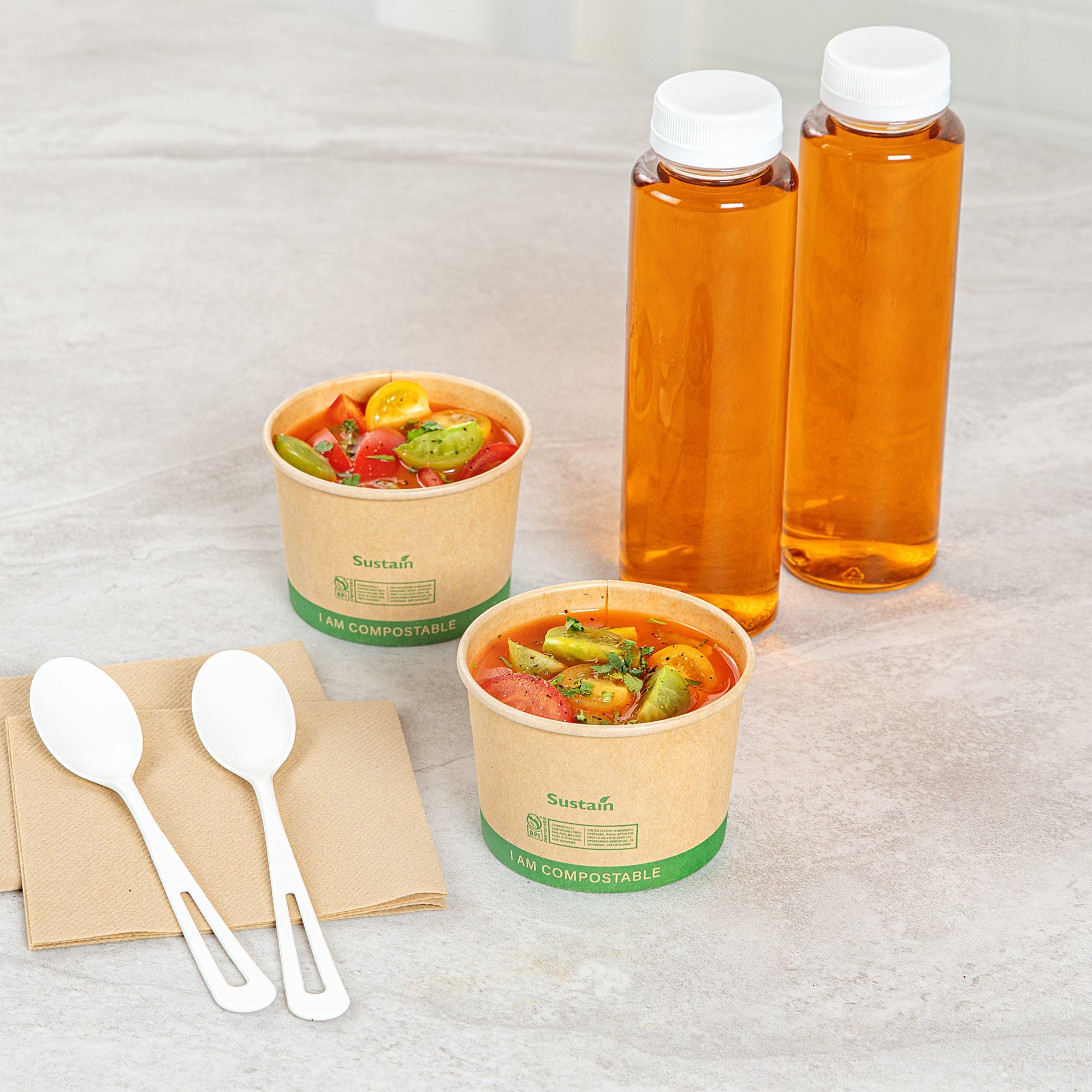 Sustain 8 oz Round Kraft Paper Soup Container - Compostable - 3 1/2" x 3 1/2" x 2 1/2" - 200 count box