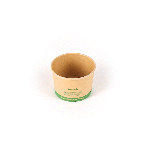 Sustain 8 oz Round Kraft Paper Soup Container - Compostable - 3 1/2" x 3 1/2" x 2 1/2" - 200 count box