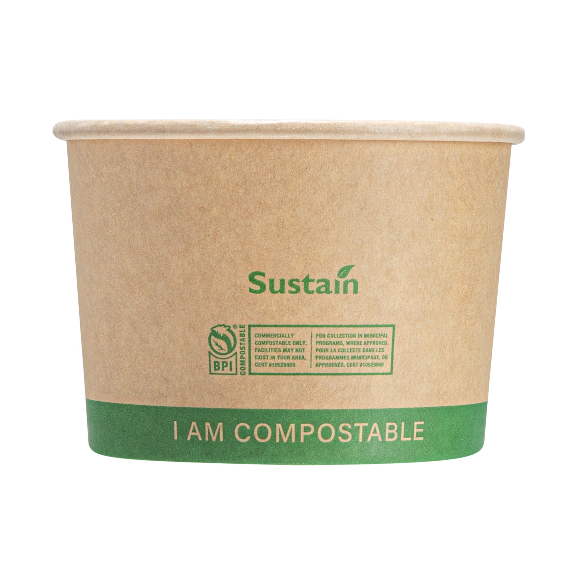 Sustain 8 oz Round Kraft Paper Soup Container - Compostable - 3 1/2" x 3 1/2" x 2 1/2" - 200 count box
