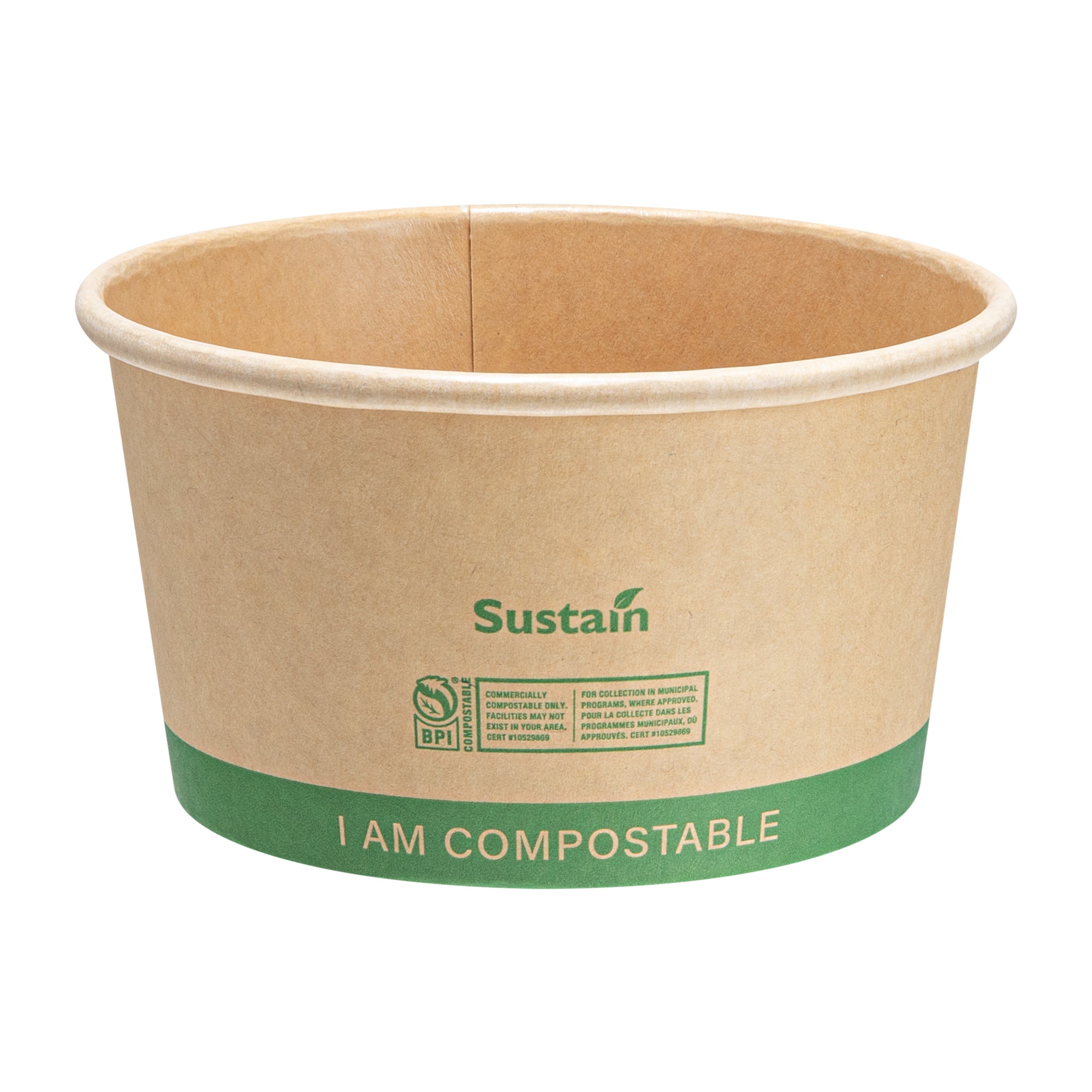 Sustain 12 oz Round Kraft Paper Soup Container - Compostable - 4 1/2" x 4 1/2" x 2 1/2" - 25 count box