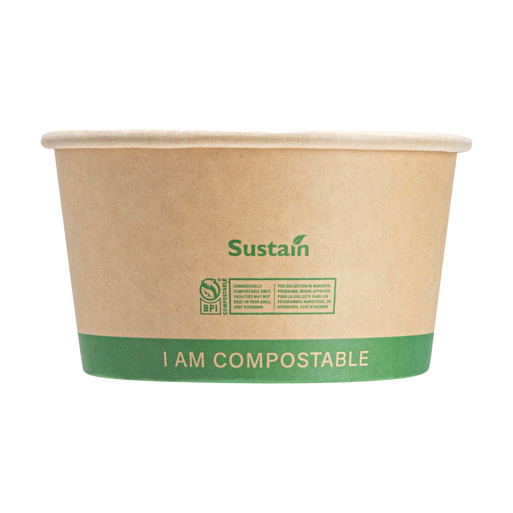 Sustain 12 oz Round Kraft Paper Soup Container - Compostable - 4 1/2" x 4 1/2" x 2 1/2" - 25 count box