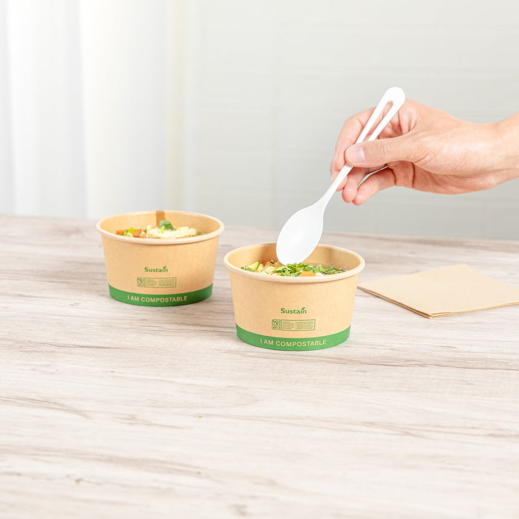 Sustain 12 oz Round Kraft Paper Soup Container - Compostable - 4 1/2" x 4 1/2" x 2 1/2" - 25 count box