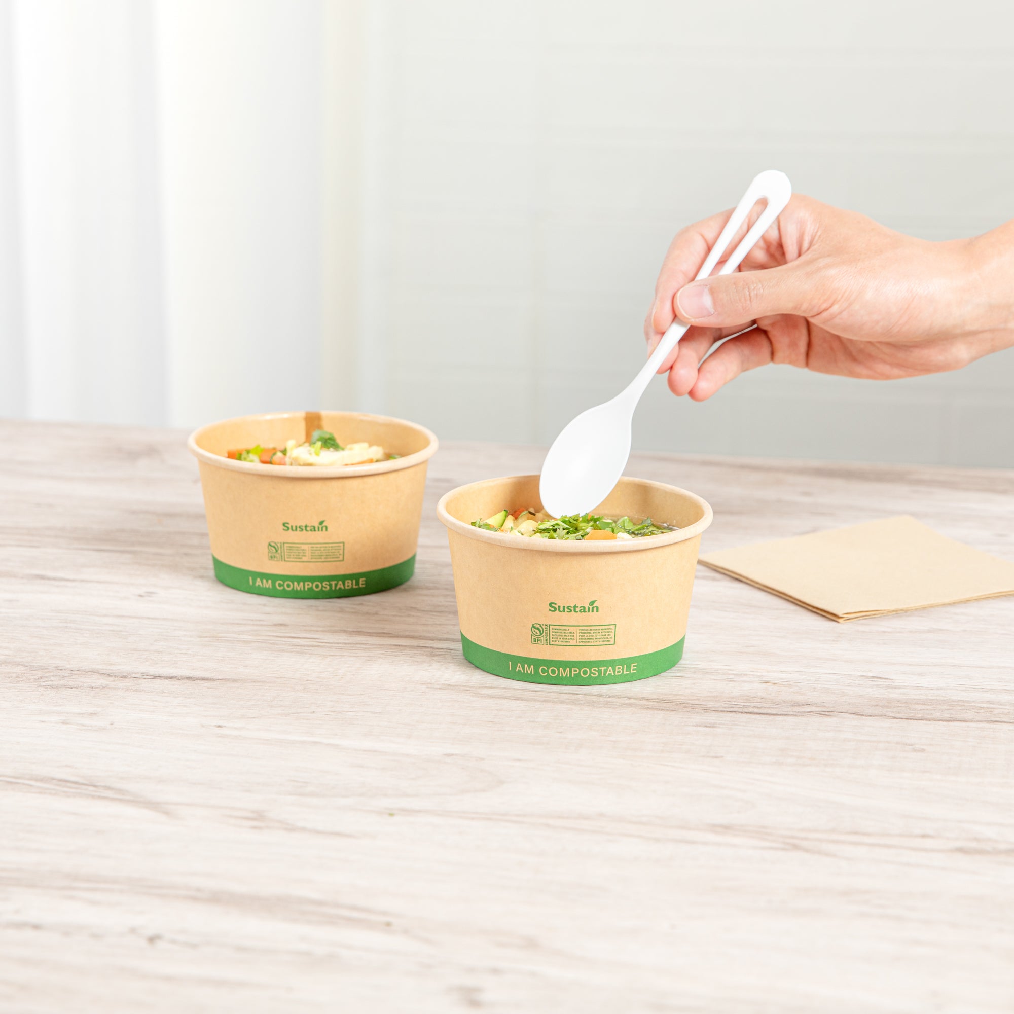 Sustain 12 oz Round Kraft Paper Soup Container - Compostable - 4 1/2" x 4 1/2" x 2 1/2" - 25 count box