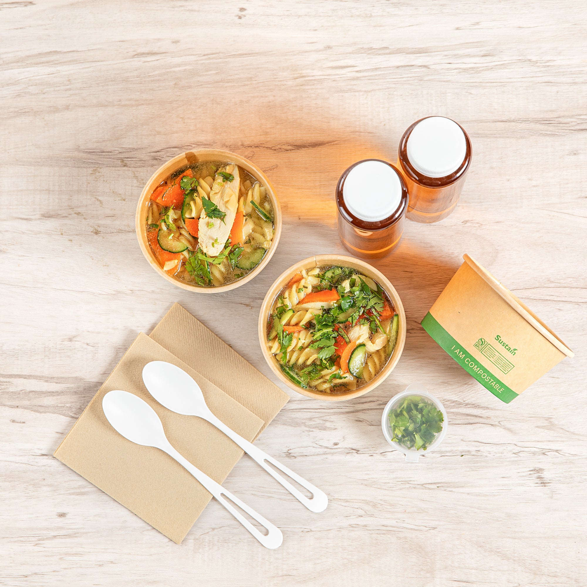 Sustain 12 oz Round Kraft Paper Soup Container - Compostable - 4 1/2" x 4 1/2" x 2 1/2" - 25 count box
