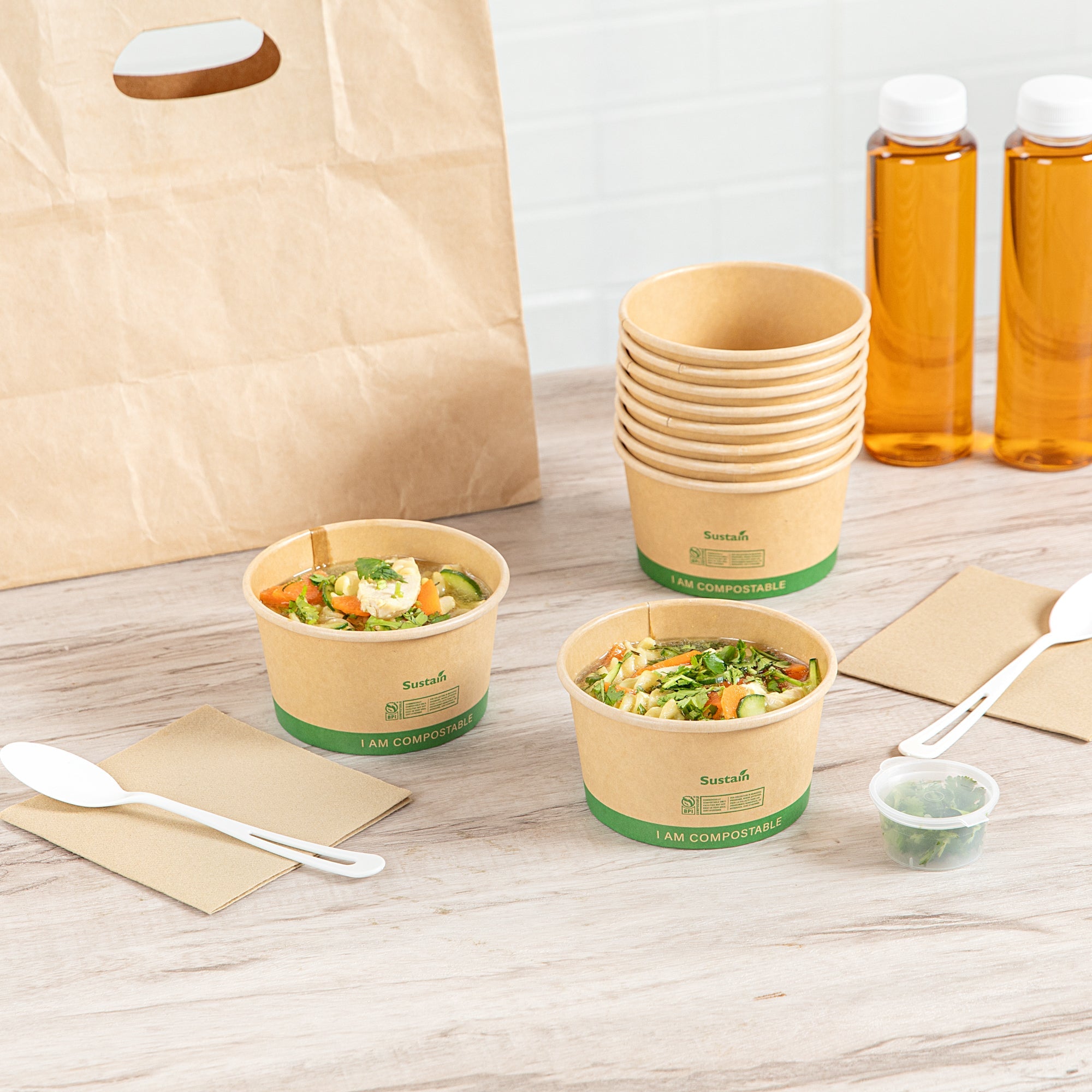 Sustain 12 oz Round Kraft Paper Soup Container - Compostable - 4 1/2" x 4 1/2" x 2 1/2" - 25 count box