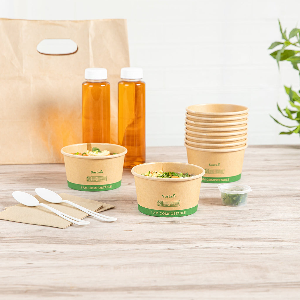 Sustain 12 oz Round Kraft Paper Soup Container - Compostable - 4 1/2" x 4 1/2" x 2 1/2" - 25 count box