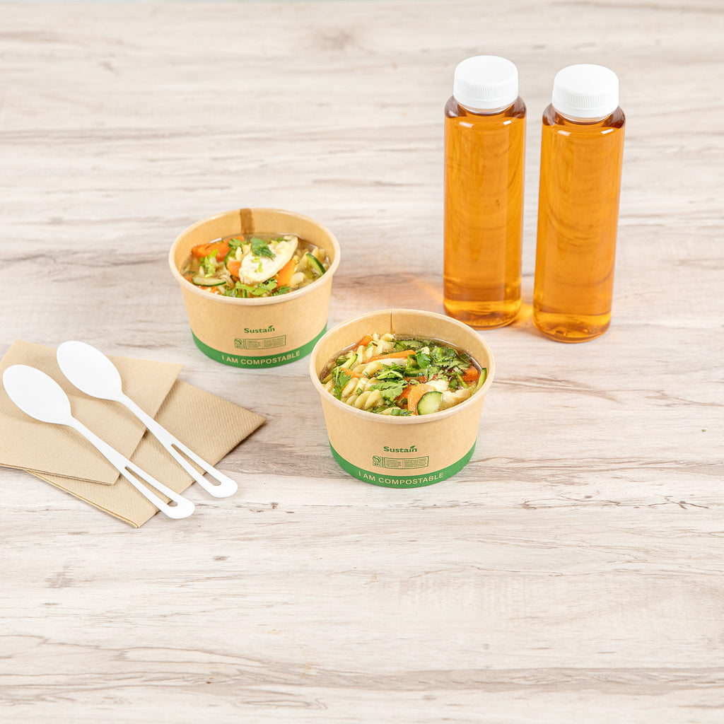 Sustain 12 oz Round Kraft Paper Soup Container - Compostable - 4 1/2" x 4 1/2" x 2 1/2" - 200 count box